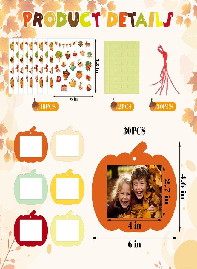 WhatSign Thanksgiving DIY Picture Frames Craft Kit for Kids Pumpkin Photo Frames Crafts 30 Packs Thanksgiving Paper Photo Ornaments with Stickers for Thanksgiving Party Favor Home School Activities - Image 2